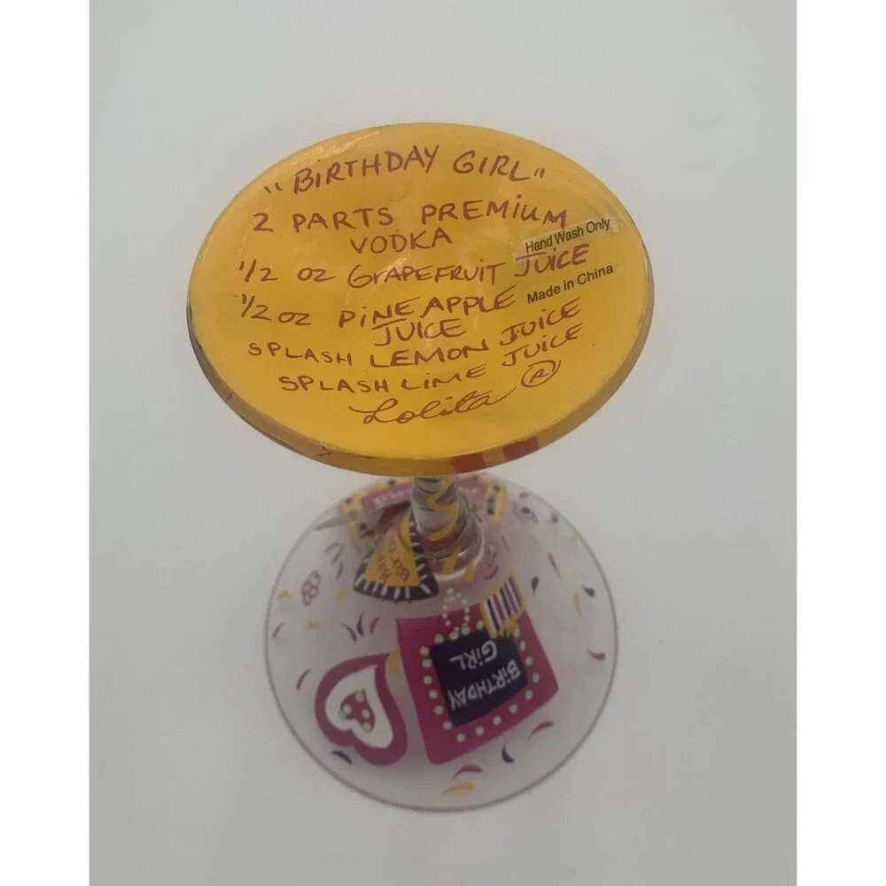 Lolita Birthday Girl Love My Martini Recipe Glass Hand Painted 7oz Party Present